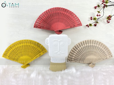 Quạt gỗ xếp cổ trang họa tiết đẹp R33cm DDTI-QUAT-01